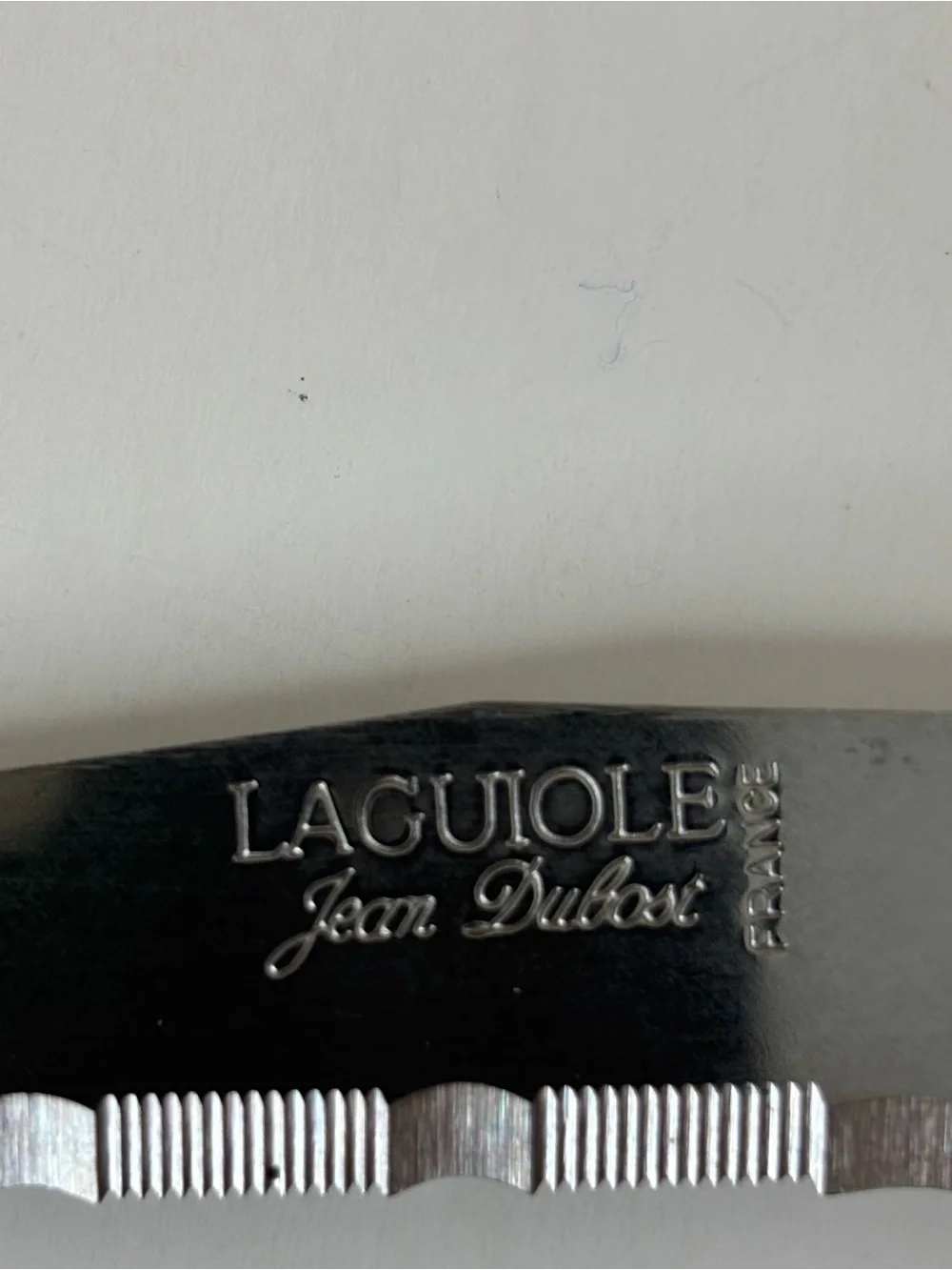 Laguiole Jean Dubost SS 6-Pc STEAK Gray KNIFE SET / Wooden Block France Used but